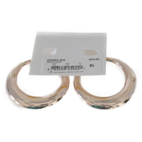 Hint of Gold Sterling Silver Puffed Hoop Earrings - Picture 2 of 2